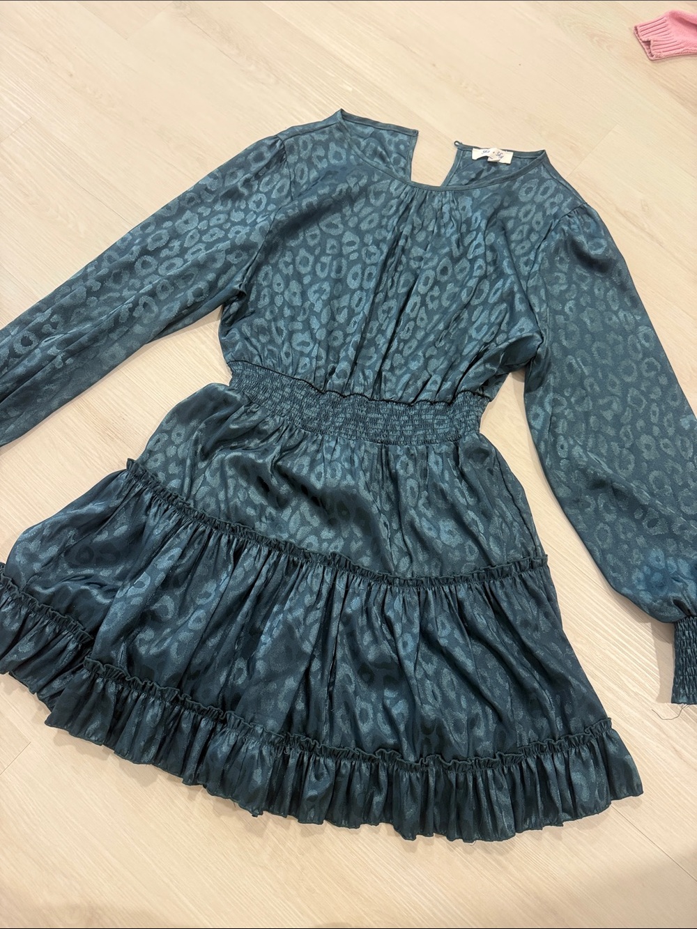 She + Sky Teal Leopard-Print Tiered Midi Dress